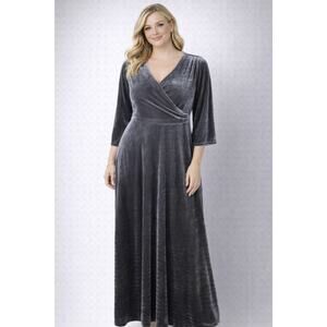 Soft Surroundings Gray Vera Velvet Faux Wrap Maxi Dress Wedding Dress Large